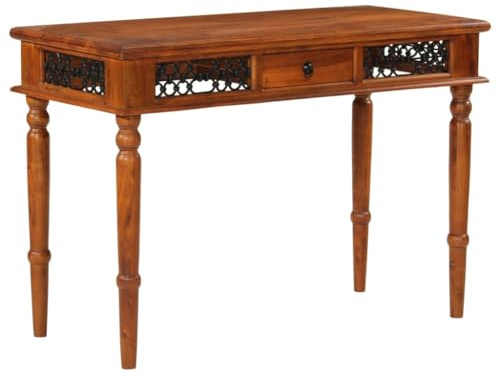 Teenpull Bureau avec tiroir 110 x 50 x 76 cm - Bois massif d'acacia couleur miel - Bureau d'ordinateur robuste pour la maison, le bureau, le bureau pratique avec espace de rangement