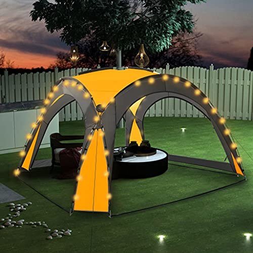 Pavillon Grillpavillon,Partyzelt mit LED und 4 Seitenwänden 3,6x3,6x2,3 m Gelb für Garten und Terrasse