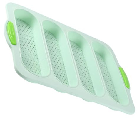 HOMSFOU Moule à Français en Silicone Antiadhésif 4 Fentes, Plateau de Cuisson Vert D’eau pour Baguettes et Pains Maison, Compatible Four, Démoulage Facile, Ustensile Pâtisserie DIY