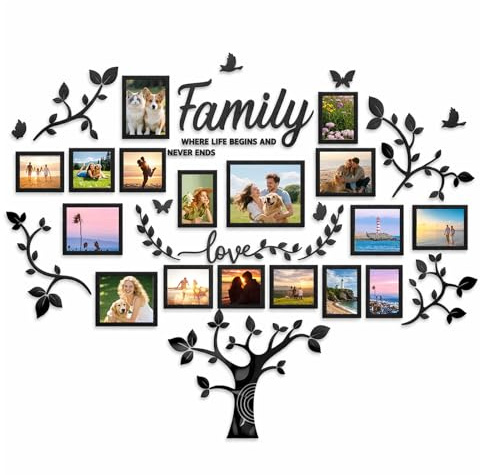 SUNNYNEST Family Tree Photo Frame Wall Stickers, 3D DIY Tree Wall Art for Living Room, Bedroom, Tree of Life Wall Decoration, Removable Acrylic Stickers, Family Photo Display