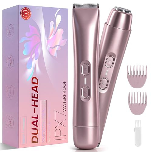 Rasierer Damen,2-In-1 Doppelkopf Intimrasierer für Frauen,USB Wiederaufladbar Gesichtshaarentferner für Frauen,Damenrasierer Elektrisch für Beine,Arme und Gesicht,IPX7 Wasserdicht Rasierer(Rosé Gold)