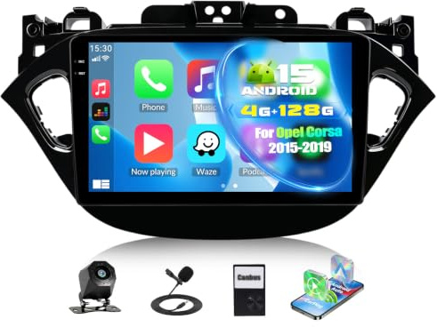 para Opel Corsa 2015-2019, Android 15, 4G+128G GOHHDL Radio Coche para Opel Corsa 2015-2019 Carplay Android Auto, Radio para Coche de 9 Pulgadas con GPS WiFi Bluetooth FM/RDS EQ SWC Cámara&Mic