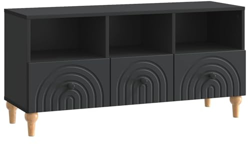 Yisssmeng Mobile TV basso con 3 cassetti, mobile TV nero, mobile media in legno 102 x 34,5 x 50 cm, console TV per soggiorno