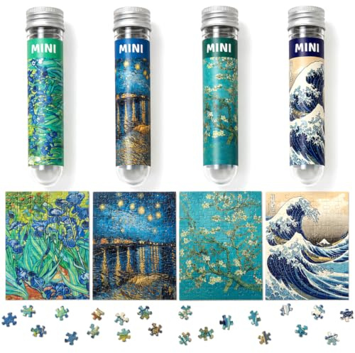 4Pcs Mini Jigsaw Puzzle Set, 150 Pieces Scenery Jigsaw Puzzles for Adults, Test Tube Package Puzzles for Stress Relief, Creative Art Home Decor Suitable for Friends, Family & Colleagues