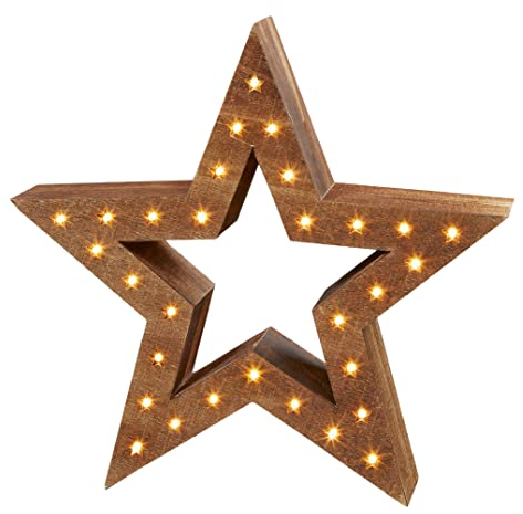 hellum Weihnachtsstern beleuchtet natur, 30 LED, mit Timer, batteriebetrieben, indoor Holz Deko, Fensterdeko Weihnachten, Deko Weihnachten innen, Weihnachtsstern Fenster 522143