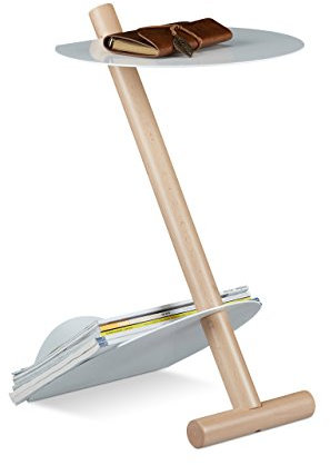 Relaxdays Beistelltisch mit Zeitungsständer, Metall, Holz, Couchtisch, Zeitungsablage, HxBxT: 55 x 3 4X 45 cm, Weiß