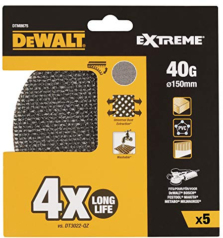 DeWalt Disco de lija de malla 150mm, grano 40, para usar con todo tipo de lijadora rotorbital