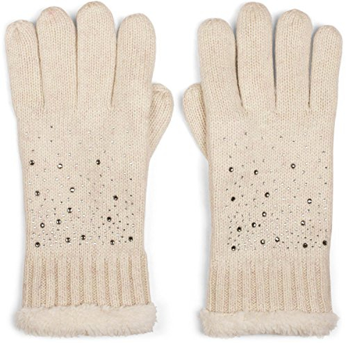 styleBREAKER warme Handschuhe mit Strass und Fleece, Winter Strickhandschuhe, Damen 09010010, Farbe:Beige (One Size)