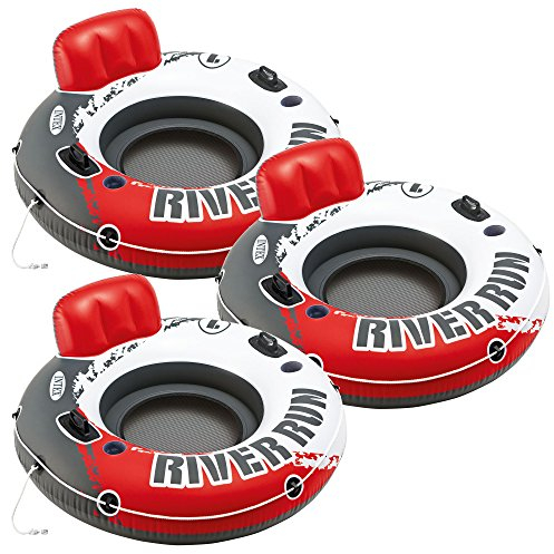 Intex Red River Run 1 Fire Edition Sport Lounge, Inflatable Water Float, 53 Diameter 3 Pack