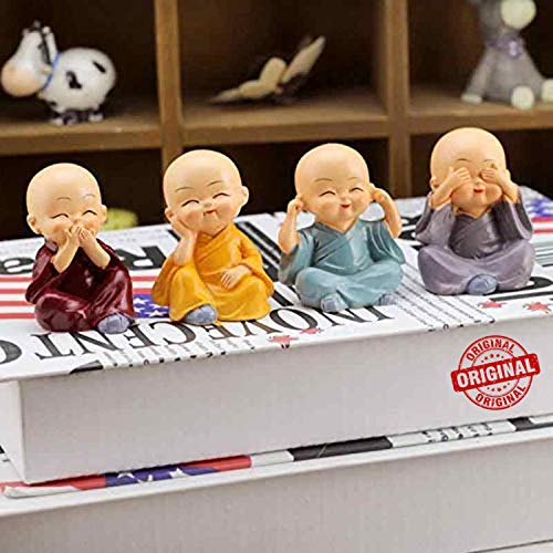 TIED RIBBONS 4 Set Baby Buddha Statue | Resin, 2 x 1.4 Inch | See No Evil Hear No Evil Speak No Evil | Buddha Monk Statue for Car Dashboard Decoration | Knick Knacks Home Decor for Shelves, Desktop