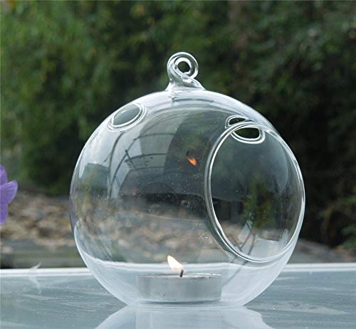 Fliyeong Premium Quality Glass Hanging Plant Pot Flower Air Plant Holder Sucuulent Cactus Plant Pots Container Clear Glass Vase Bauble Tea Light Candle Holder-1PC