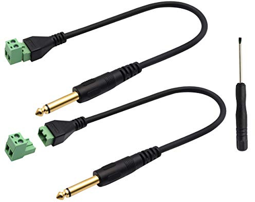 zdyCGTime 6,35 mm Schraubanschlusskabel 6,35 mm (1/4 Zoll) Stereo Audio Stecker auf 2 Pin/Way Female Bolt Screw Shield Terminals Mikrofon Type Adapter Kabel (30 cm/2 Packungen) 2-Pole/