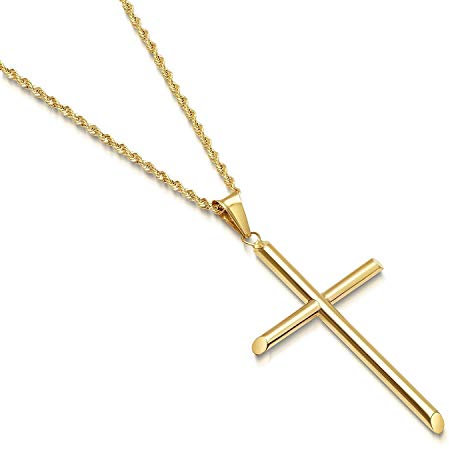 14K Gold Rope Chain Style Cross Pendant 14ct Necklace Solid Clasp for Men,Women,Teens,Children Thin for Charms Miami Cuban Link Diamond Cut (20)