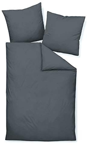 Traumschlaf Uni Mako-Satin Bettwäsche im Set 100% Baumwolle mit Reißverschluss 200x200 cm + 2X 80x80 cm anthrazit