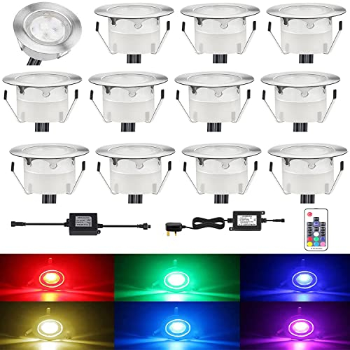 CISLAN Waterproof Plinth Deck Lights RGB Multi-Color 12 Pack IP67 Waterproof Indoor/Outdoor Decor Light with Remote Control High Brightness Buried Garden Light for Decking Lighting, Kitchen Plinths