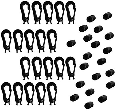 20 Pieces Plastic 5mm Shock Bungee Cord Karabiner Hook Elastic Cord Rope Ends Ties for Fixing Tarpaulin, Banners & Covers