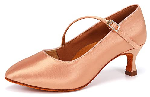 Scarpe da Ballo Moderne da Donna Punta Chiusa in Raso Rosa Chiaro per Balli Standard E Sociali con Tacco 6cm,36.5 EU
