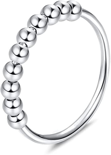 Milacolato 925 Sterling Silber Angst Spinning Ringe mit Perlen Band Ring für Dünne Stapelbare Ringe für Damen