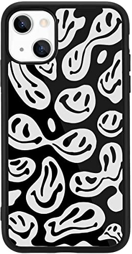 MAYCARI Slim Protective Phone Case for iPhone 13 Pro, Aesthetic Happy Smile Face Hippie-E Print Design, Soft TPU Hard Back Shockproof Anti-Scratch Protective Cover Case for iPhone 13 Pro