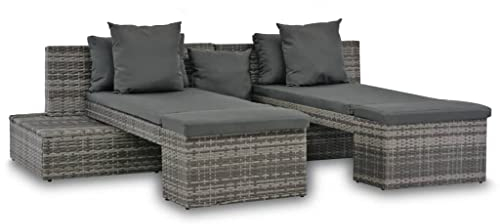 ZQQLVOO Empfangszimmer, Couch, Couchgarnitur, Sofagarnitur Gepolstertes Sofa,4-TLG. Garten-Sofagarnitur mit Kissen Grau Poly Rattan,Wohnung,Familienunterhaltungszentrum