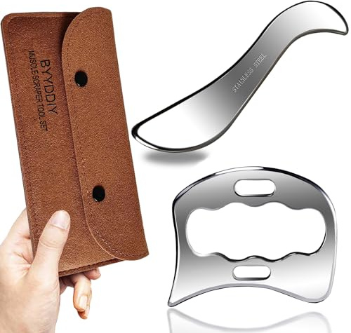 BYYDDIY 2 in 1 Stainless Steel Muscle Scraper Tools Set Gua Sha Massage Scraper Scraping Tool**G