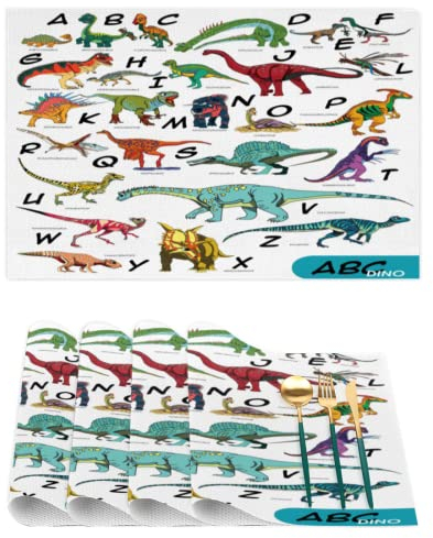 Alphabet Dinosaurus Abc Dino PVC Tischsets, Tischsets 1er Set, Rutschfest Waschbar Gewebtes Vinyl Platzsets f¨¹r K¨¹che, Esszimmer