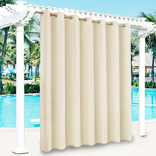 Rideau d'extérieur imperméable - Rideau de jardin d'extérieur imperméable Rideau occultant avec œillets - Pour jardin, pavillon, pergola, terrasse, véranda, piscine et (Beige 1 pièce, 254 x 241 cm)