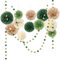 AOBKIAT Wedding Party Decorations Kit,15PCS Green Tissue Paper Pom Poms,Dots Paper Garland String Hanging Backdrop for Engagement,Rustic Wedding,Neutral Baby Shower