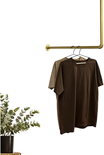 RSR Hangers Kleiderstange Garderobe Industrie Design L-Form in Gold | Breite 100 cm x Höhe 30 cm | Garderobenstange | Ankleidezimmer | Schlafzimmer | Garderobe | begehbarer Kleiderschrank