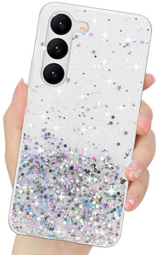 LCHULLE Handyhülle Kompatibel mit Samsung Galaxy S23 5G(6.1 Zoll) Hülle Glitzer Transparent Silikon Case Bumper Glänzend Mädchen Schutzhülle für Samsung S23 5G Transparent