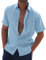 Halfword Mens Linen Shirts Short-Sleeve Summer Casual Beach Shirts Button Down Loose fit Hawaiian Holiday Wedding Cheesecloth Tops Blue XXXL