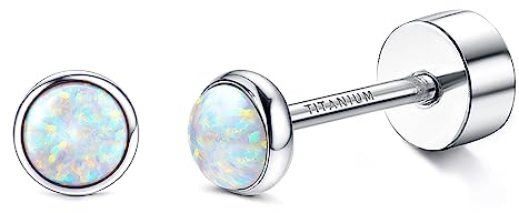 JeryWe G23 Titan Opal Ohrstecker für Damen Mädchen Implantat Grade Opal Kleine Runde Option Schmuck Hypoallergen Ohrringe für Empfindliche Ohren