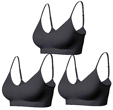 Comfyin Bustier Damen Gepolstert Sport BH Set ohne Bügel Yoga BH Top 3er Pack,3+Schwarz,M