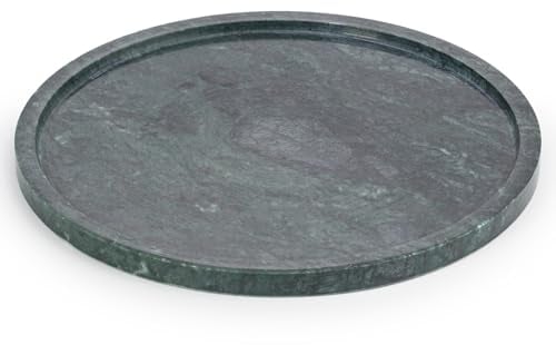 EHC Natural Marble Bathroom Vanity Tray - Decorative Candle Tray, Countertop Sink Storage Organiser for Cosmetic, Perfume, Home Decor - Round, Green, 26 x 26 x 1 cm