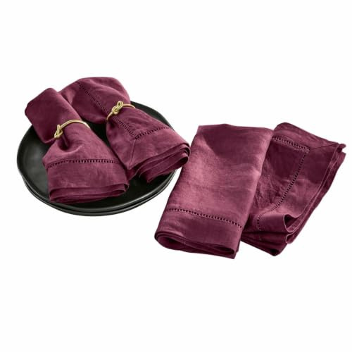 LOBERON Serviette 4er Set Covent Garden, bordeaux | Stilvolle Hohlsaumstickerei, Strapazierfähig & Langlebig, Wiederverwendbar, Tischwäsche, Küchentextilien, Leinen