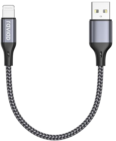 RAVIAD Cable Cargador iPhone Corto 50CM [MFi Certificado] Cable iPhone Carga Rápida Nylon Trenzado Compatible con iPhone 13 12 11 Pro Max Mini XS MAX XR X 8 Plus 7 Plus 6S 6 Plus 5 5S 5C SE - Gris