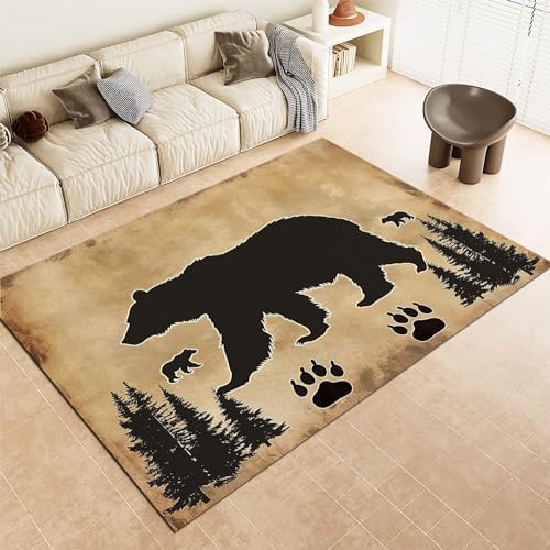 Kinderzimmer Teppich 120x180cm - BäR Mit Tiermotiv Flanell Kurzflor Teppich für Schlafzimmer, Spielzimmer, Braun Weiche rutschfeste Teppich Waschmaschinenfest Teppiche