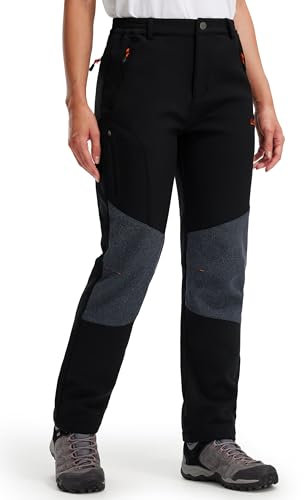 Libin Softshellhose Damen Winter Gefüttert Hose Wanderhose Thermohose Wasserdicht Skihose Winddicht Warm Outdoorhose Trekkinghose, Schwarz 3X-Groß
