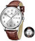 OLEVS Braun Herrenuhren mit Lederarmband Modern Weiß Großes Zifferblatt Herren Armbanduhr Wasserdicht Analog Kleid Uhr Herren Arabische Ziffern Quarz Leuchtend Uhr Männer mit Datumsanzeige