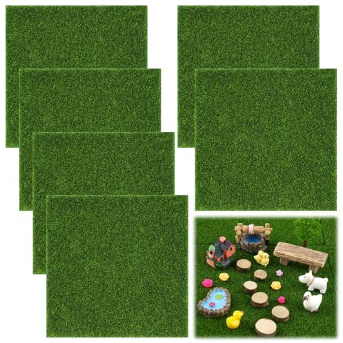 6 Stück Kunstrasen Miniaturgarten, 15x15cm Kunstrasen zum Basteln, Kunstrasen Wichtel, Miniatur Rasen Dekoration, Miniaturgarten Rasen, Kunstrasen Klein zum Basteln, für DIY, Miniatur Garten Deko