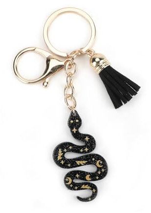 Porte-clés personnalisé en acier inoxydable, élégant pendentif serpent et pompon joyeux, le cadeau pour les femmes, les bonnes amies et les mamans, cadeau pour les femmes, cadeau pour sœur, argenté, S
