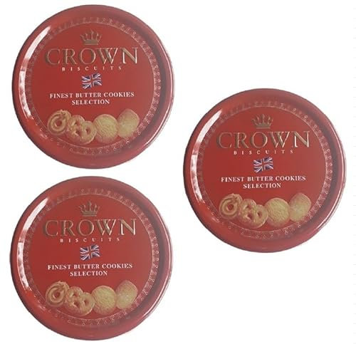 CROWN BISCUITS | DANISH BUTTER COOKIES SELECTION TIN x 140g | Danish Butter Cookies TIN | Novelty Biscuit in Small Tin | Perfect biscuits for Gift on christmas, Mother & fathers day (3 Tins)