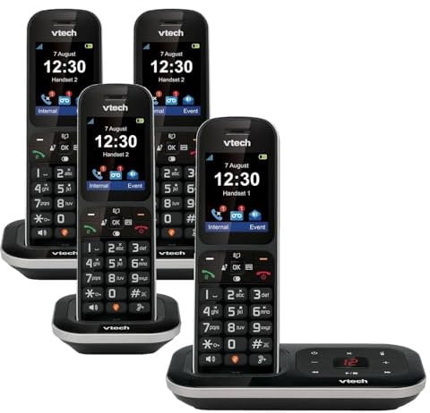 VTech PS1350 Cordless Phone with Answering Machine Telephone System (Quad)