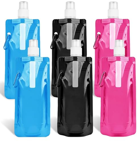 Jiahuade Faltbare Trinkflasche,6 Stück Faltbare Wasserflaschen,500ML Trinkflasche Faltbar,Tragbarer Zusammenklappbare Wassersack,Faltbare Flexible Wasserflasche für Unisex Adult