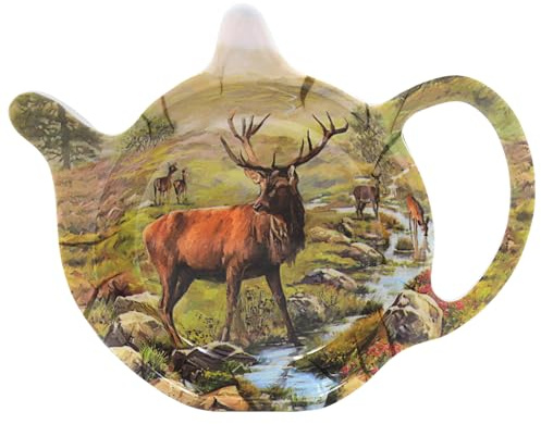 The Leonardo Collection Stag Teabag Tidy by Macneil Studios | Porcelain Tea Bag Holder with Stag Illustration | Rustic Wildlife Design | Farmhouse Style | Elegant Kitchen Accessory