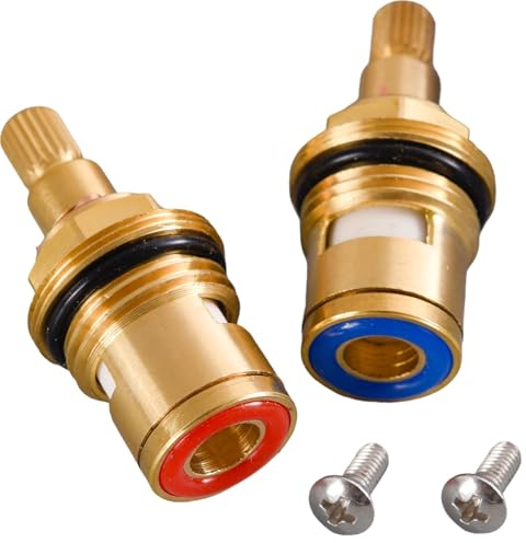 2 Pcs Ceramic Tap Cartridge 1/4 Turn 20 Spline,Tap Glands Seals Repair Kit,Tap Valve for Shower Bathroom Taps with Washers,Showerheads,Handheld Showers,Solid Brass Ceramic(1 Pair Hot & Cold)