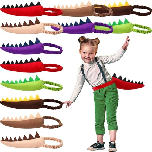 Libima 12 Pcs Dinosaur Costume Dinosaur Tail Set Dragon Theme Animal Tails for Girls Boys Adults Dress up Party Favors (Brown Series)