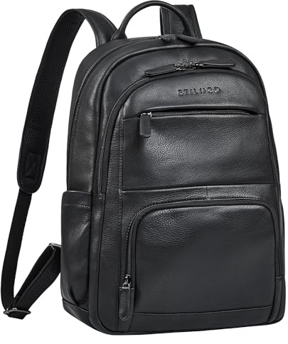 STILORD 'Ramiro' Business Rucksack Herren Leder Arbeitsrucksack Robust mit vielen Fächern - Großer Echtleder Laptoprucksack 15.6-16 Zoll Backpack mit Trolley Halterung