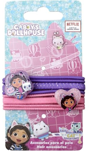 Gabby's Dollhouse 8 Piece Hair Ties for Girls | Garters Decorated with Netflix Characters in Pink and Lilac Shades
