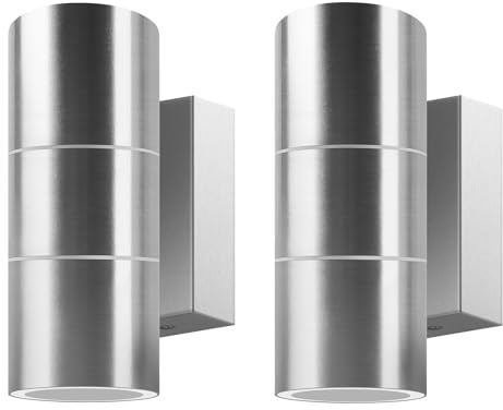 Kerry Outdoor Wall Lights, Mains Powered, IP65, Up Down, Silver 2 Pack